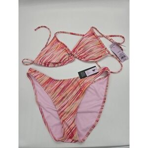 WILD FABLE 2 Piece Pink Striped Bikini  Swimsuit Womens LG 12-14  **NEW**